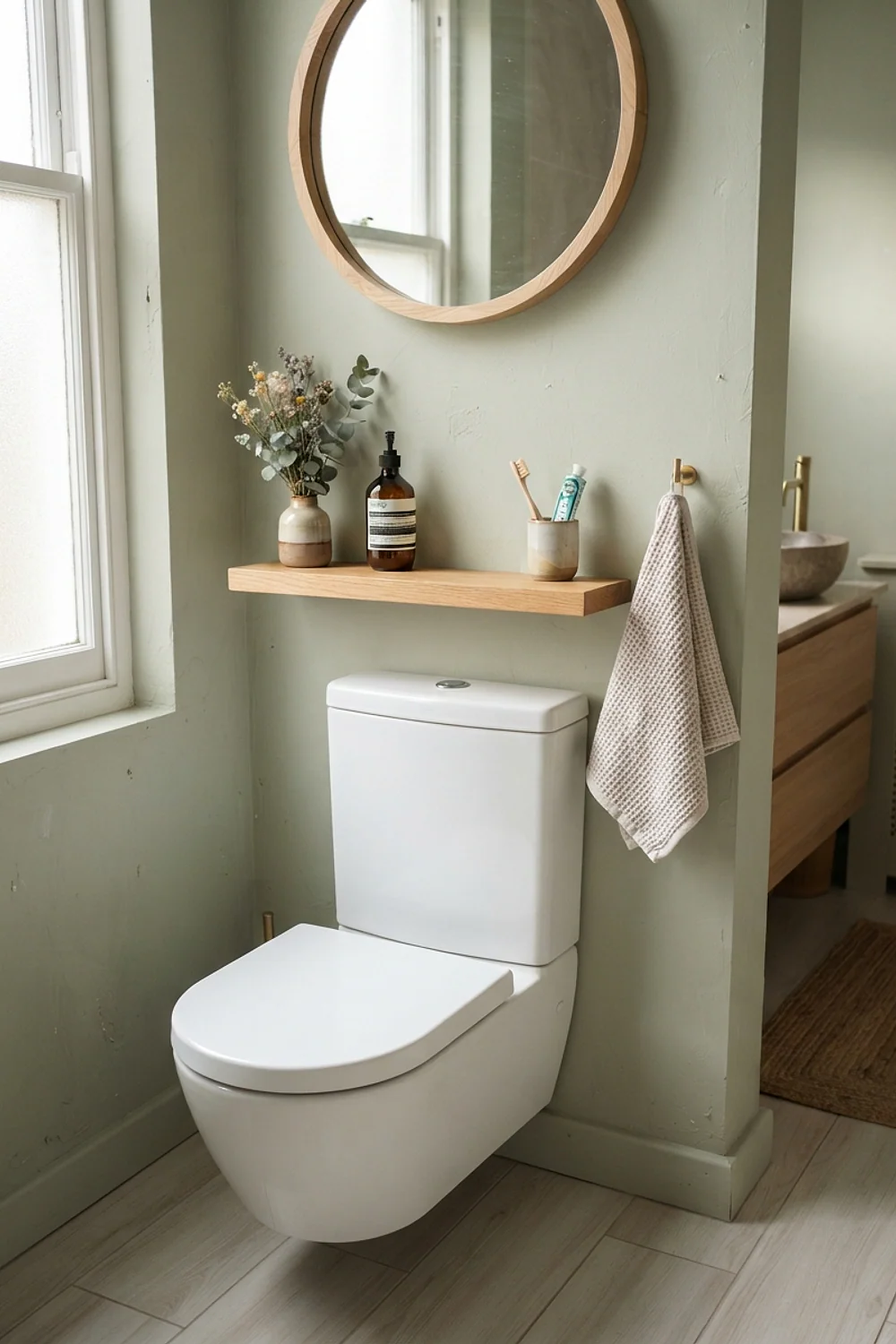 One 24-inch oak shelf above