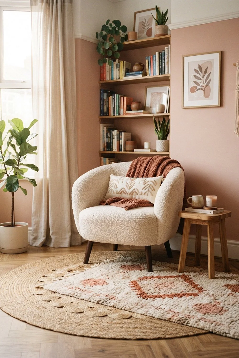 Jute or sisal rug layered