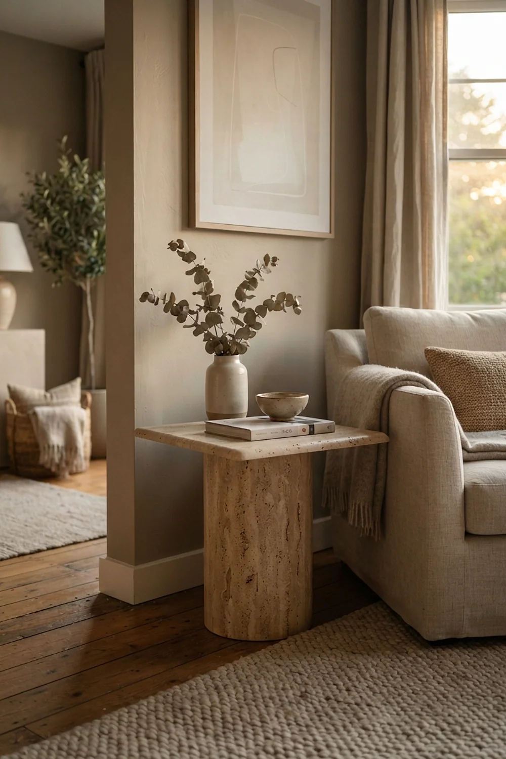 Travertine side table