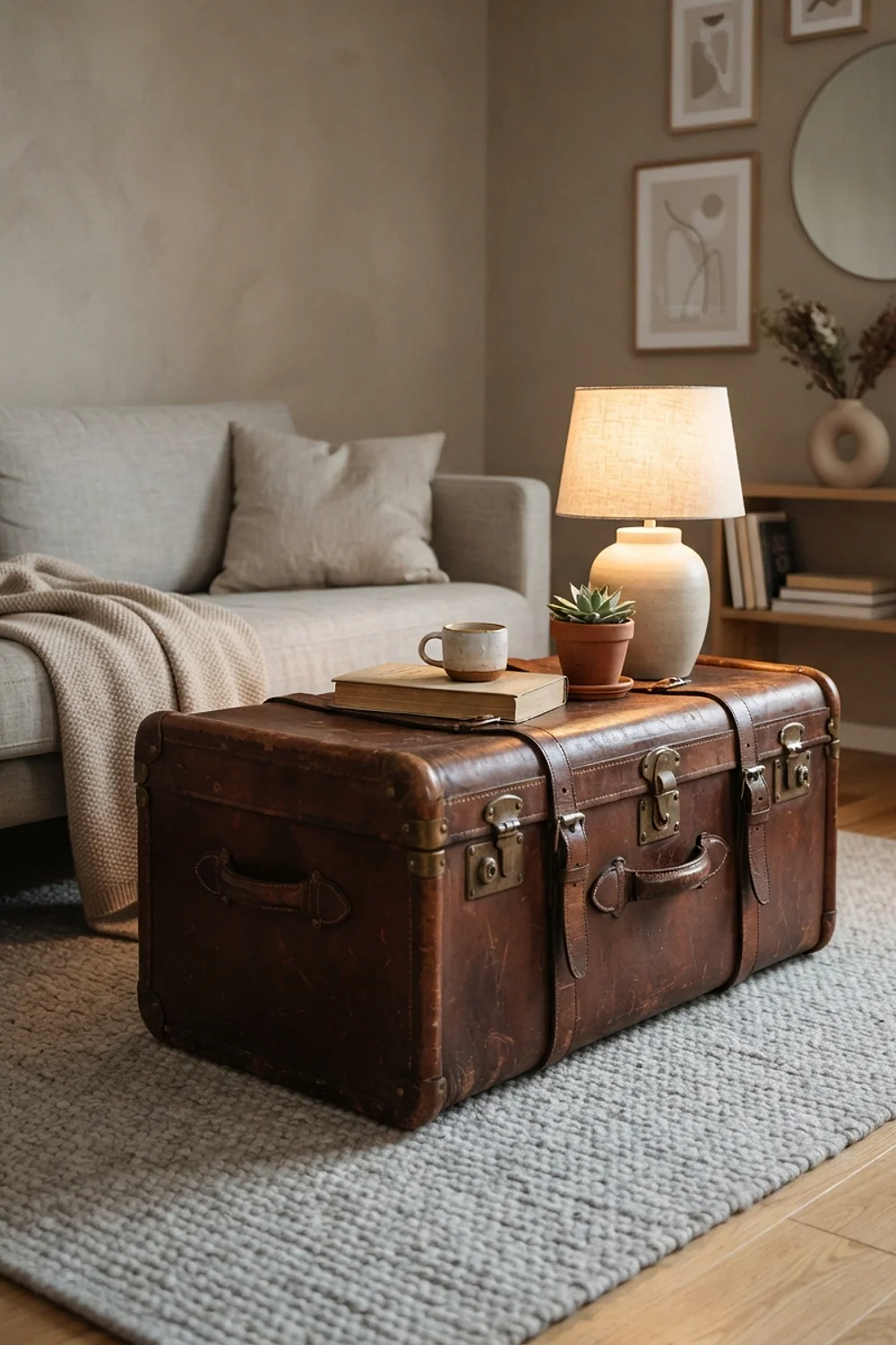 Leather-strapped steamer trunk
