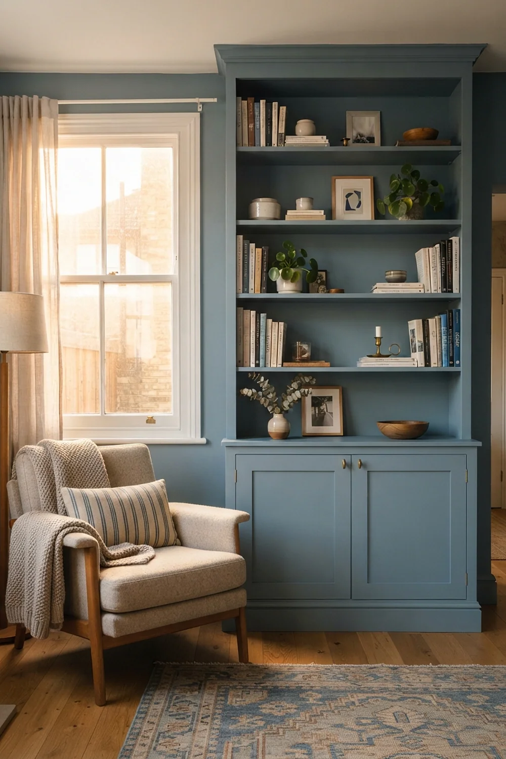 Built-in bookshelves painted the wall color