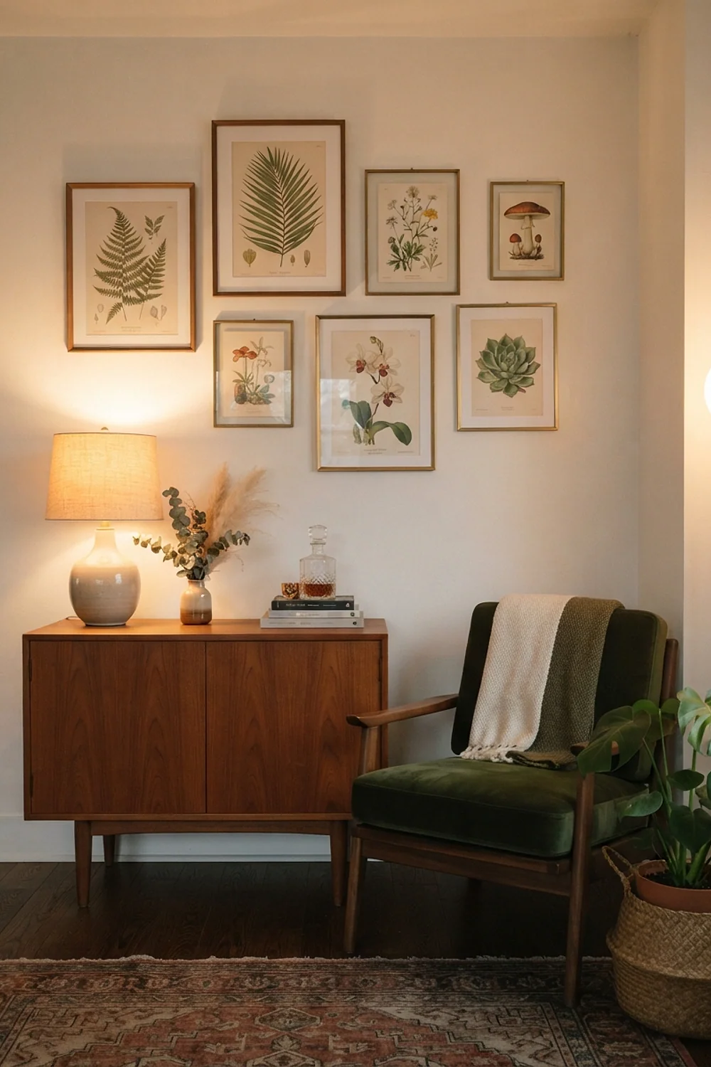 Gallery wall of botanical prints