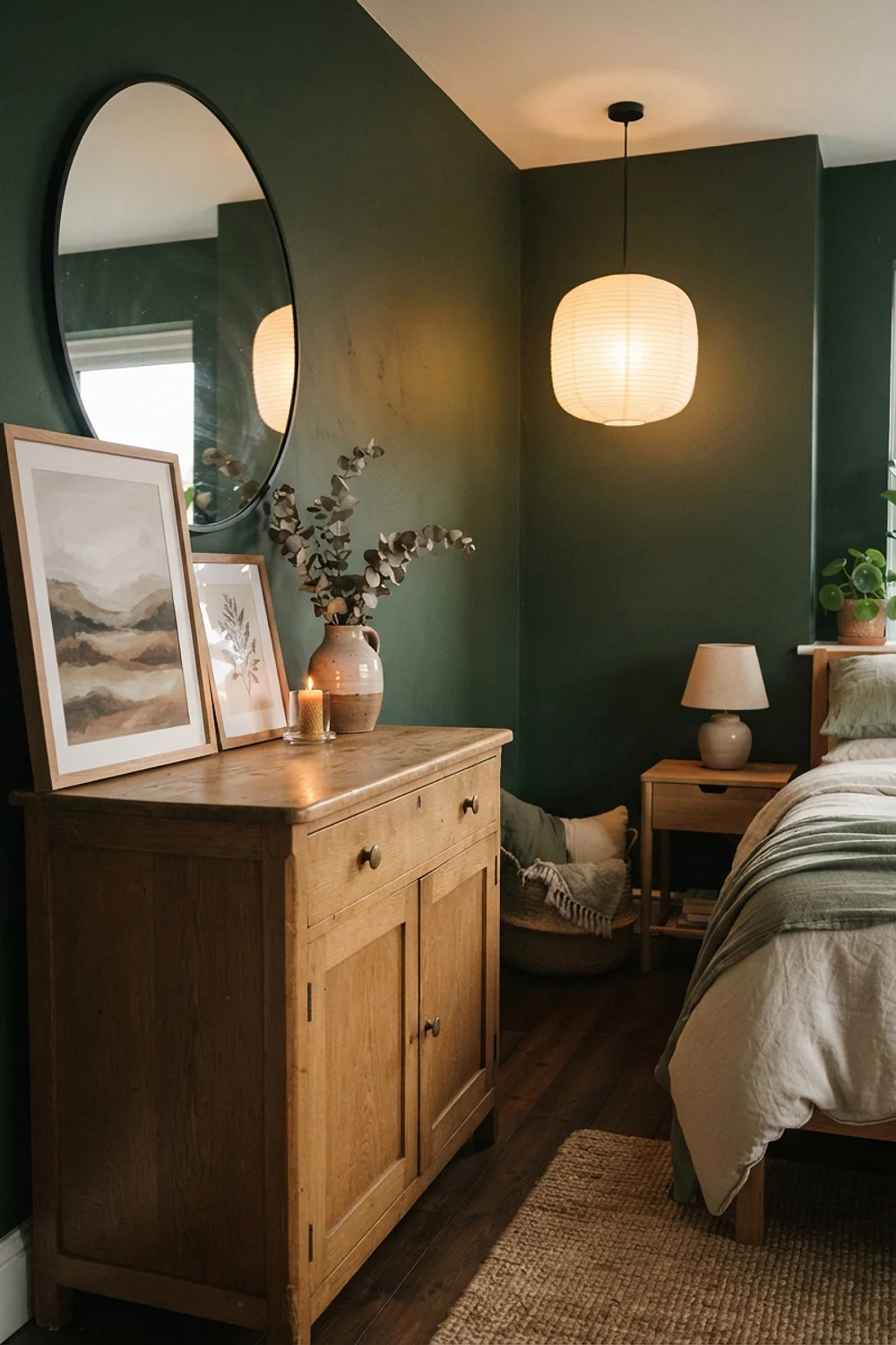 Art leaning along the dresser top