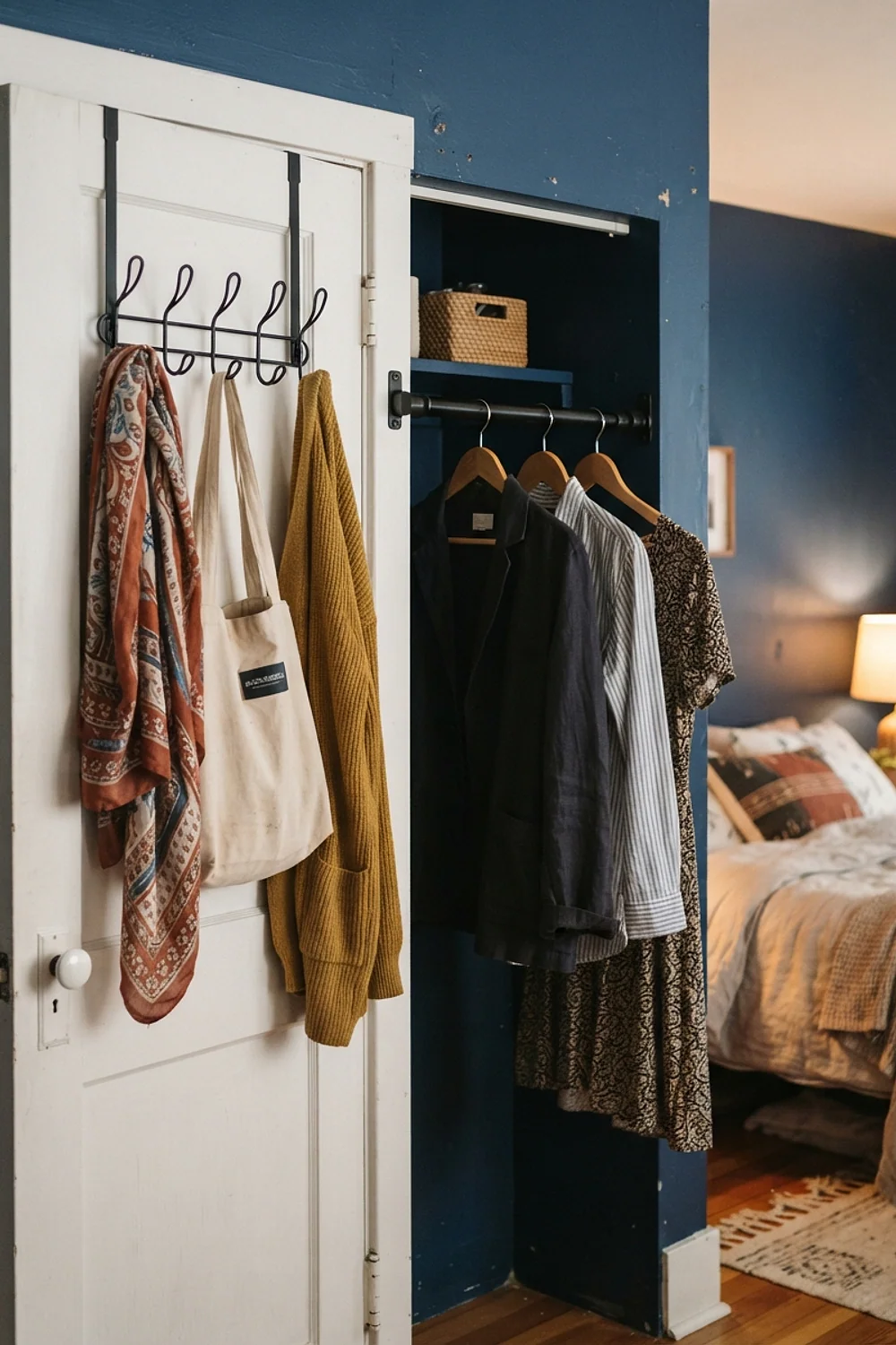 Over-the-door hooks and a closet tension