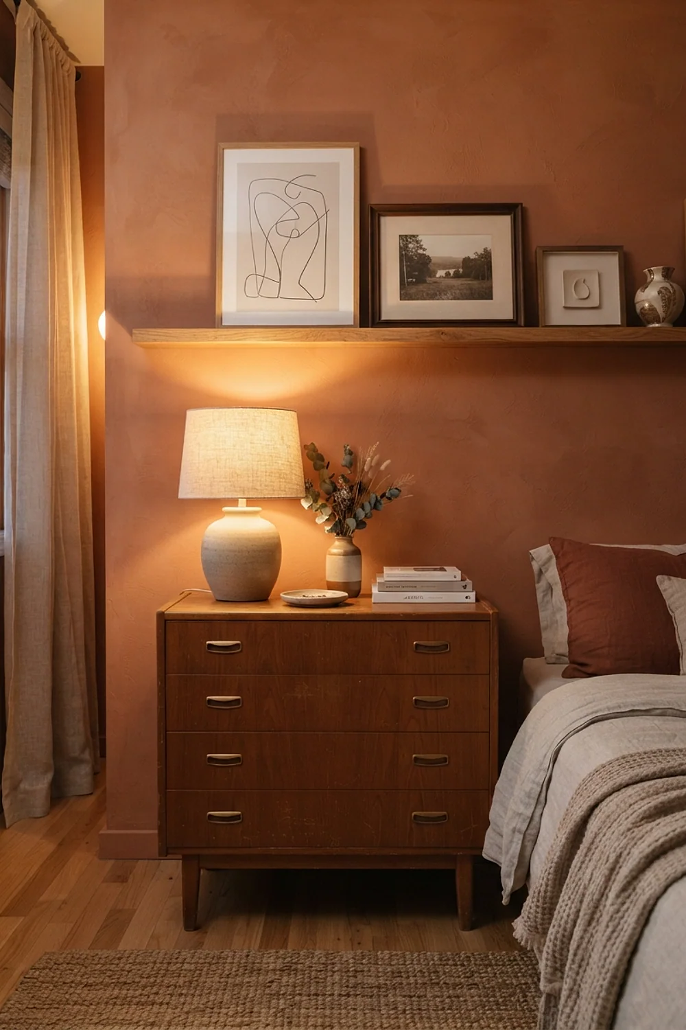 Long picture ledge above the dresser