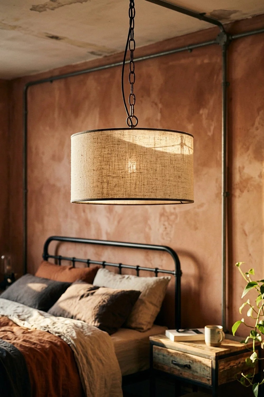 Linen drum shade pendant