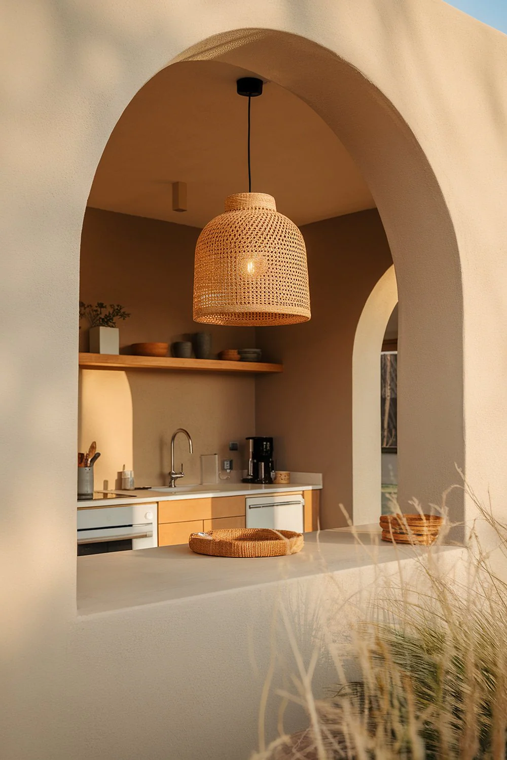 Woven rattan pendant