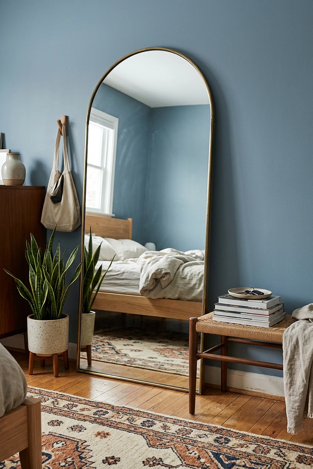 Leaning arched mirror