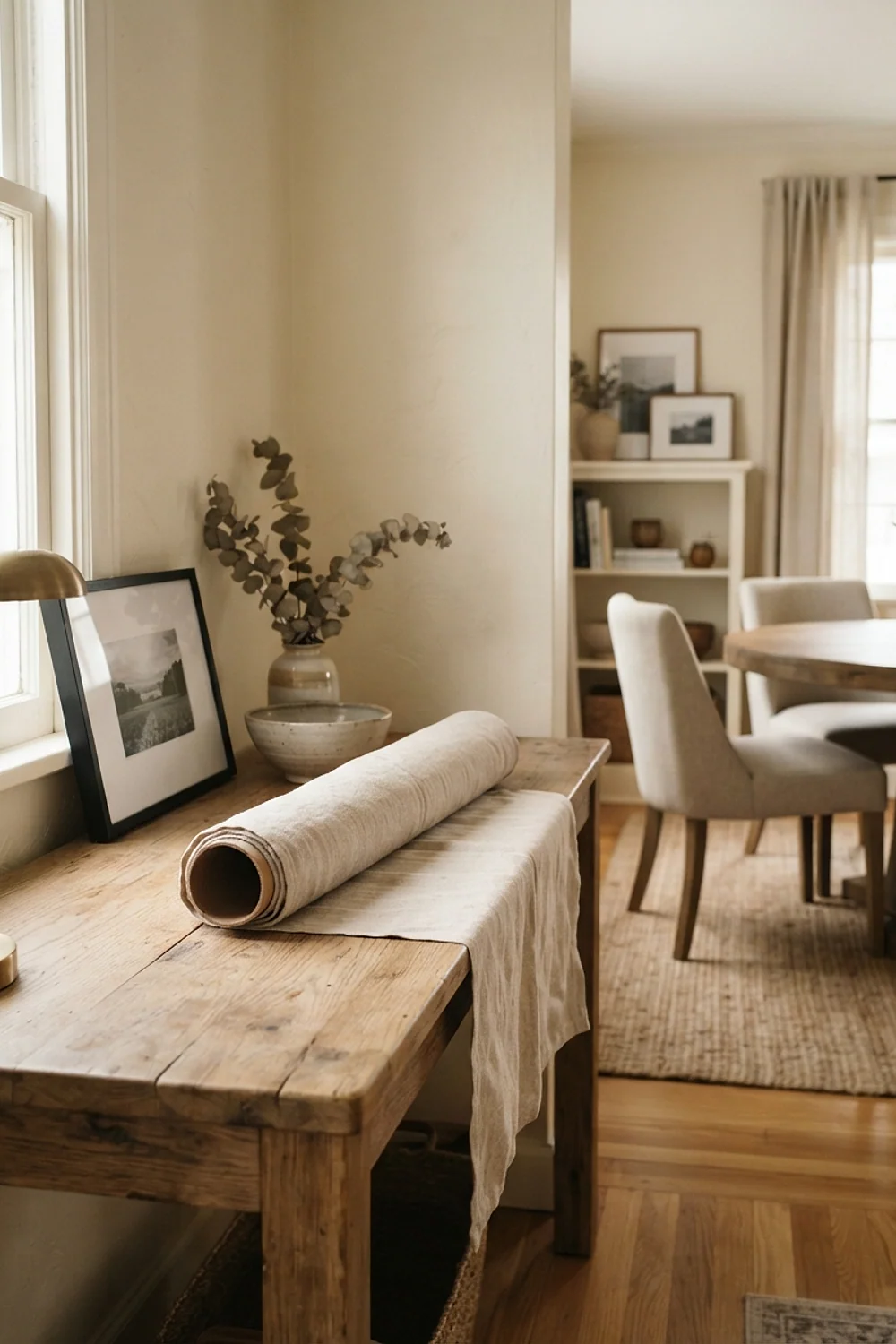 Linen runner rolled