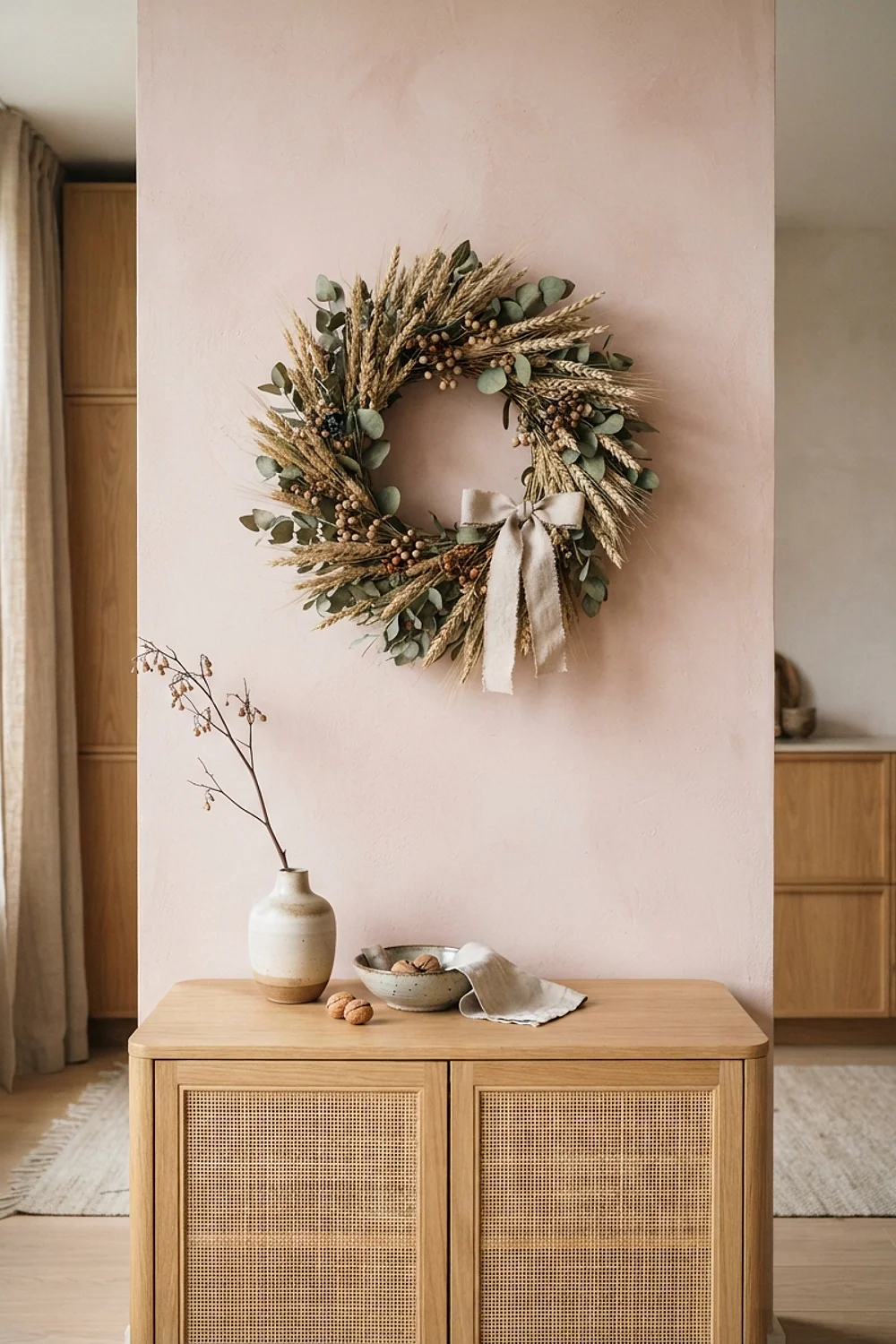 Dried wheat and eucalyptus wreath