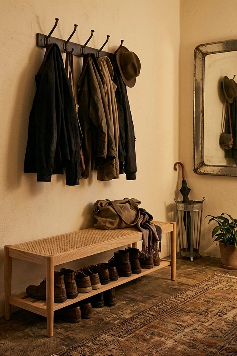 Cane-seat bench