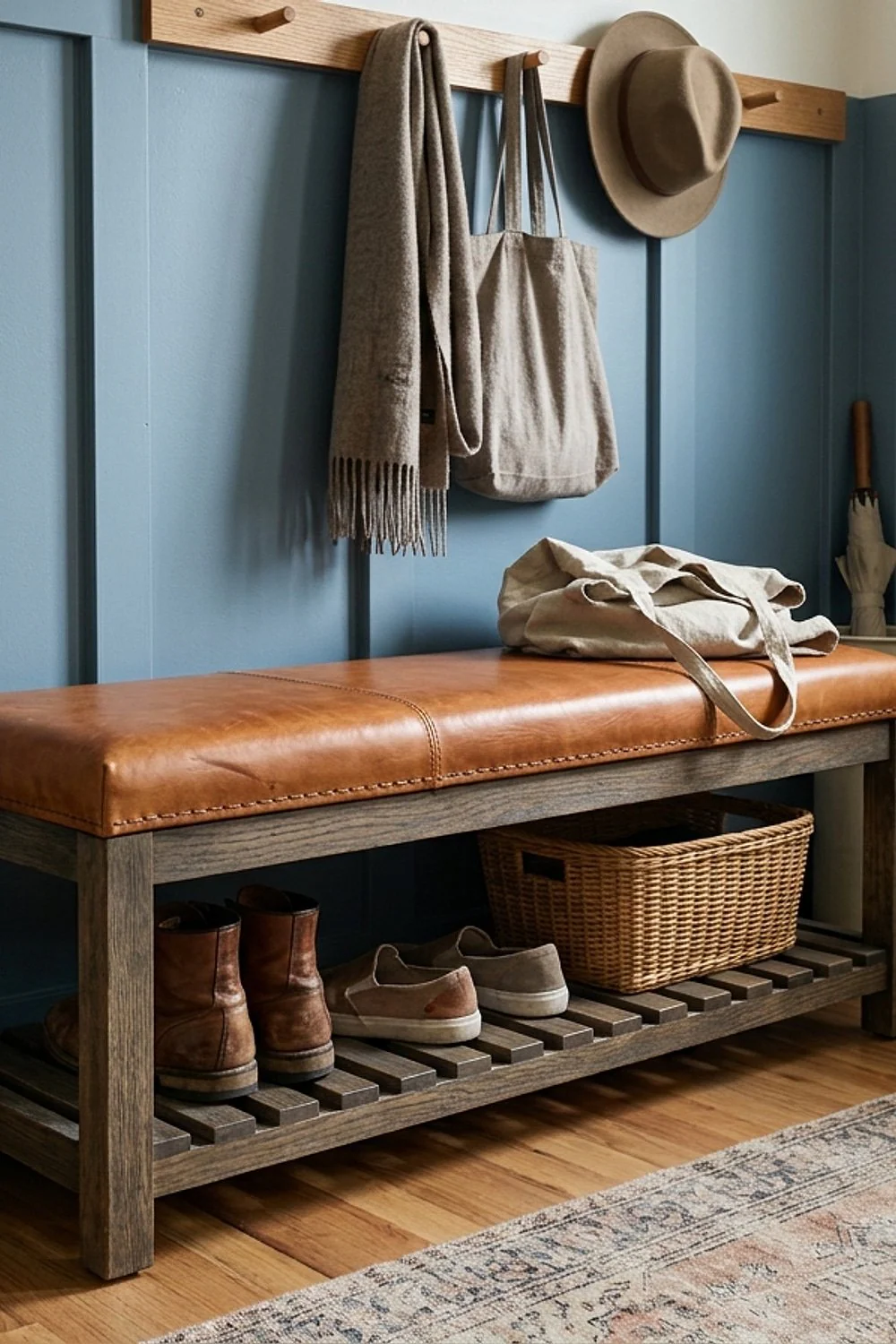 Saddle-leather topped bench