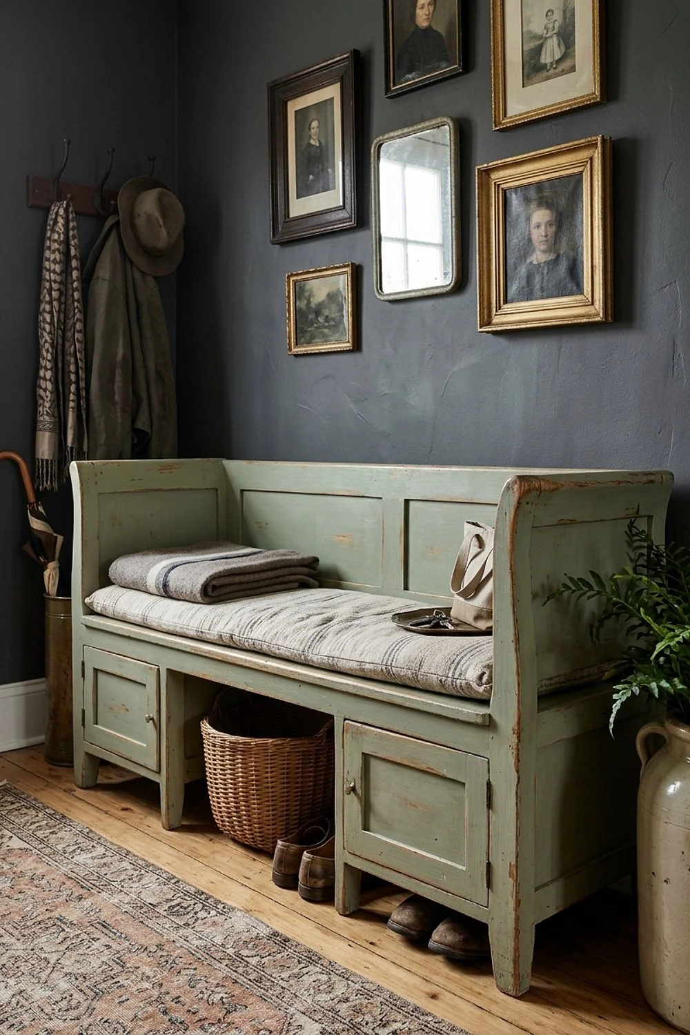 Painted pine bench