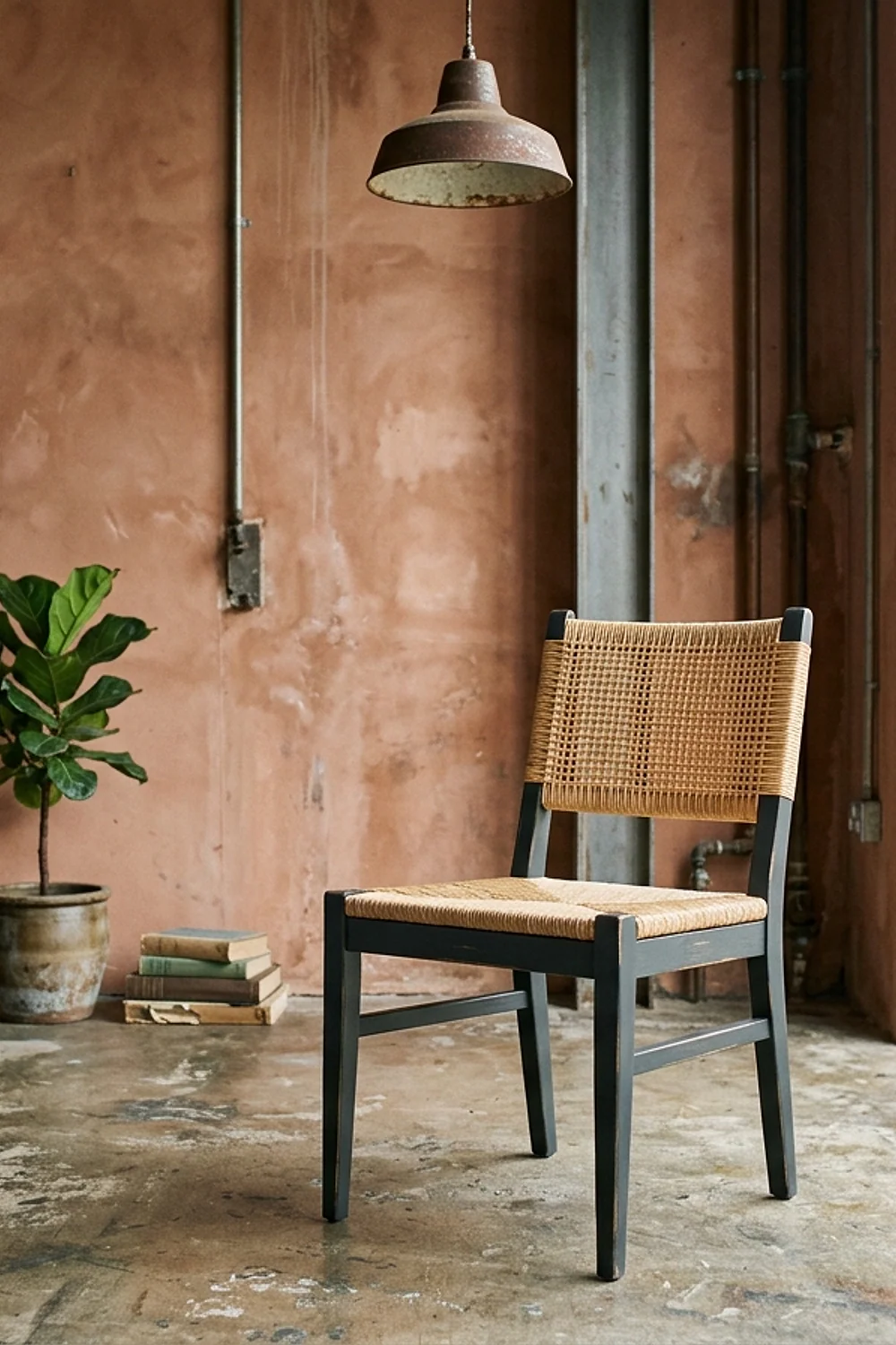 Woven cane-back chairs