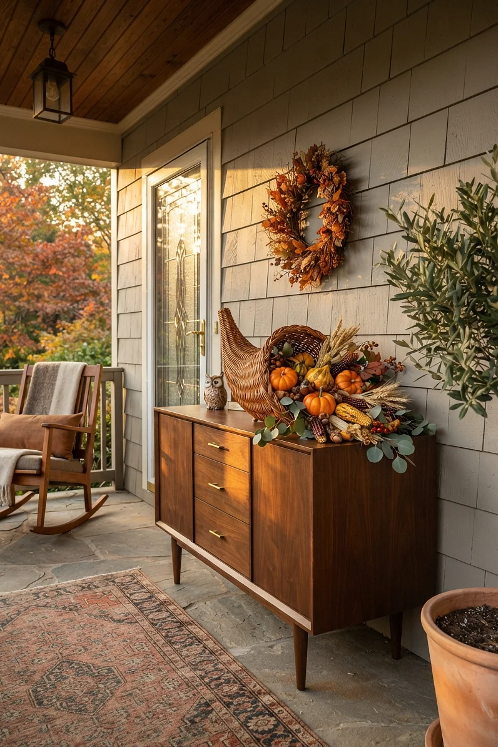 36-inch wicker cornucopia as the porch