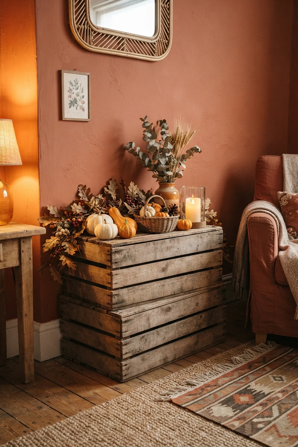 Unfinished wooden crates stacked as risers