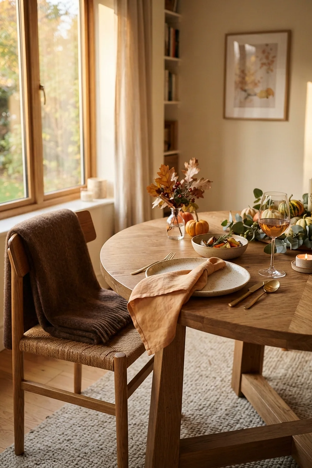 Apricot napkins and chestnut wool throws